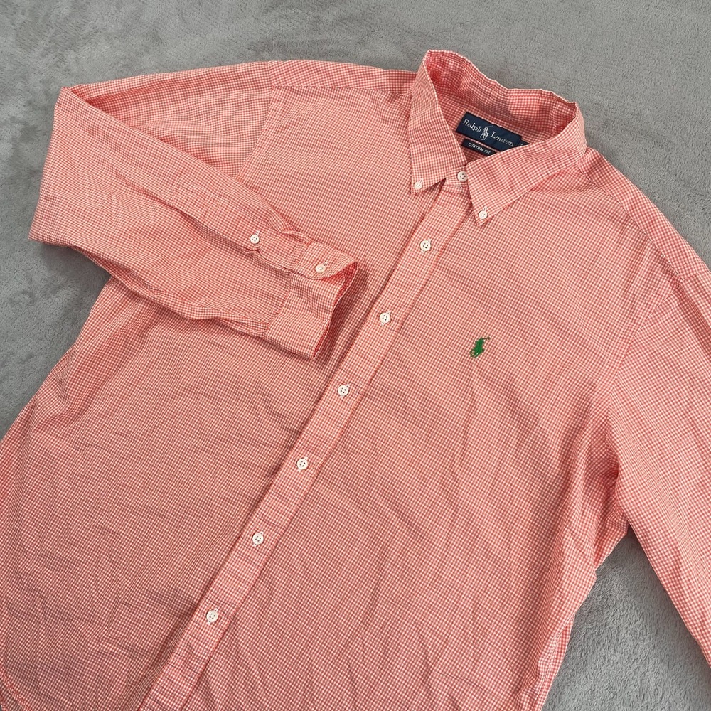 Polo Ralph Lauren Oxford Custom Fit Shirt Men XL Orange Gingham Check Pony NWOT